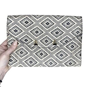 Stella & Dot Woven Envelope Clutch Wallet Card Organizer Black Cream Aztec Boho